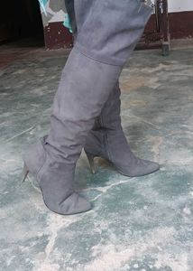 Grey Thigh High Heel Boots