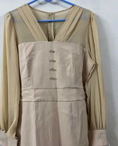 Elegant Beige Midi Dress with Ruffle Hem