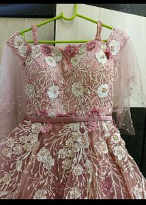Dusty Rose Floral Applique Tulle Gown