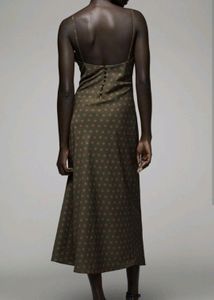 Zara Olive Green Polkadot Slit Dress
