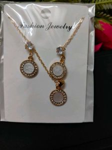 Silver &amp; Golden Chain Pandent With Earrings