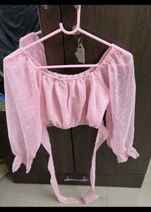 Pink puff sleeve georgette top 💞