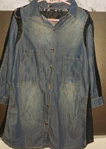 Combo Of Mesh Net Sweater With Denim Top