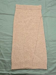Beige Knit Wrap effect Skirt