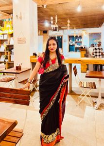 Elegant Black Saree with ready made blouse