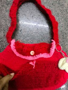 Red Knitted Handbag ( New)