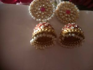 Red &amp; Gold Jhumka Earrings