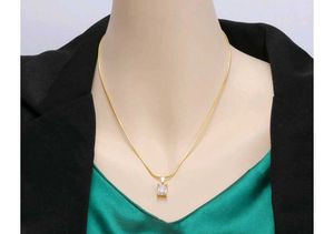 Gold Herringbone Chain with Cubic Zirconia Pendant