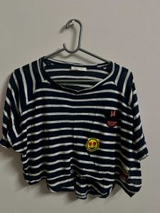 Striped Navy &amp; White Cropped Tee