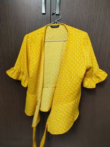 Harpa Yellow Wrap Top | Polka Dot Print | Size 38