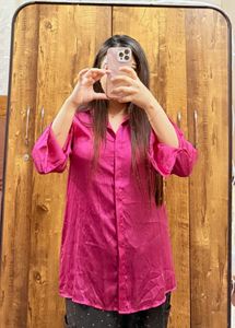 Cover Story Satin Fuchsia Pink Shirt (Medium)