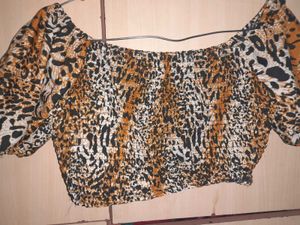 Leopard Print Offshoulder Top For Women