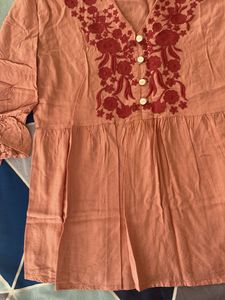 Peach Embroidered Top