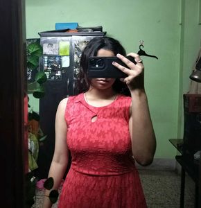 Flower Printed Light Red Midi Dress