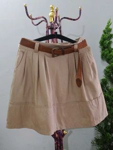 Beige Mini Skirt with Belt