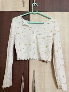 Floral Waffle Knit Cropped Top