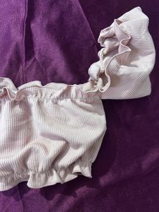 Cute Baby Pink Crop In Top Ruffle Style