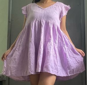 Cute Lavender Cotton Mini Dress