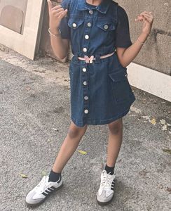 Denim Dress with Pink Belt