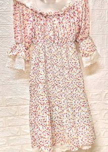 Mini Floral Off Shoulder Blue Dress