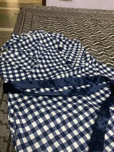 Blue N White Checked A Line Knee Length Dress