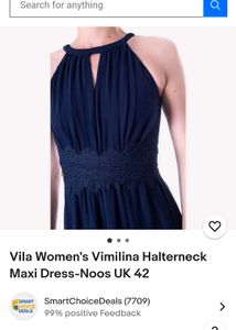 Navy Blue  Elegant Halterneck Maxi Dress