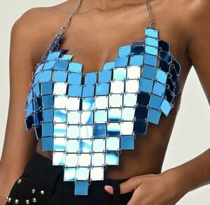 Rhombic Blue Squared Faux Mirror Halter Top