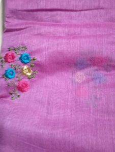 Lilac Cotton Saree with Embroidered Detail