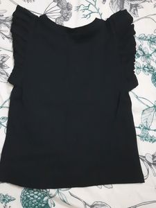 Zudio Black Crop Tee With Ruffled Sleeves