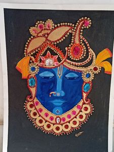 Hand painted shri nath ji painting ,decorated with colourful stones.