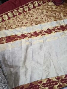 Burgundy &amp; Gold Patterned Sari