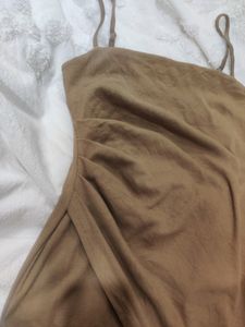 Brown/Khaki Wrap Design Dress