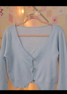 Light Blue Knit  Front Open Cardigan