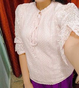 Peach tie-up Lace Top
