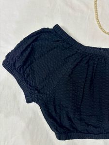 Textured Black Crop Top
