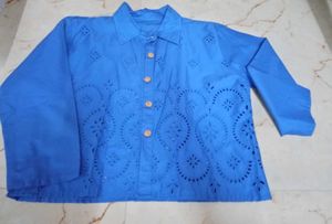 Blue Eyelet Button-Down Shirt