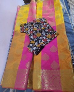 Yellow pink elegant Saree