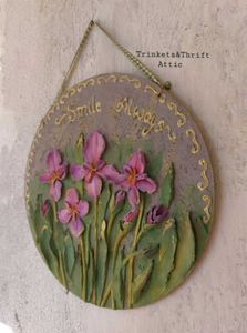 Hand Sculpted Vintage Floral Iris Wall Hanging Art
