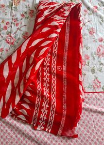 Elegant Red &amp; White Saree