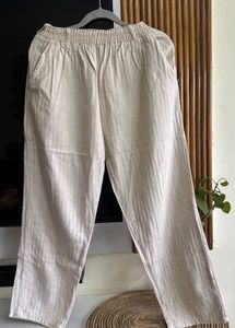 Beige Linen Blend Pants