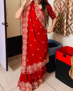 Pure Deisgner Red Pita Gota Work Saree With Blouse