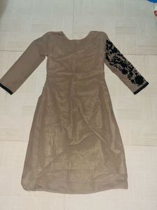 Elegant Beige Tunic with Black Embroidery