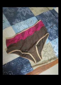 Comfortable Brown & Pink Lace Trim Panties