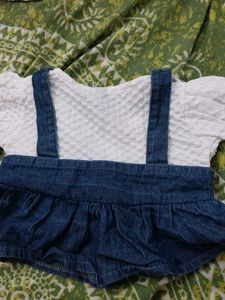 Cute Denim Dress with White Top