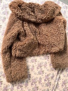 Brown Teddy Cropped Jacket