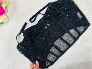 Black Sequin Corset Top