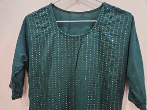 Bottle Green Sequence Kurta Set
