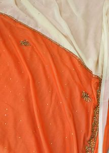 Cream And Orange Designer Chiffon Saree
