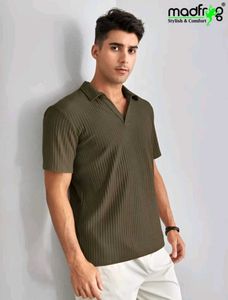Men Striped Polo Neck