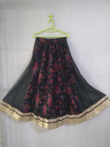 Long Ethnic Black Skirt With Floral Design work .